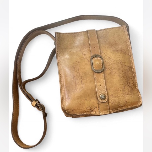 Patricia Nash Venezia Pouch Tan Leather Crossbody Signature Map Small Bag - Picture 1 of 14